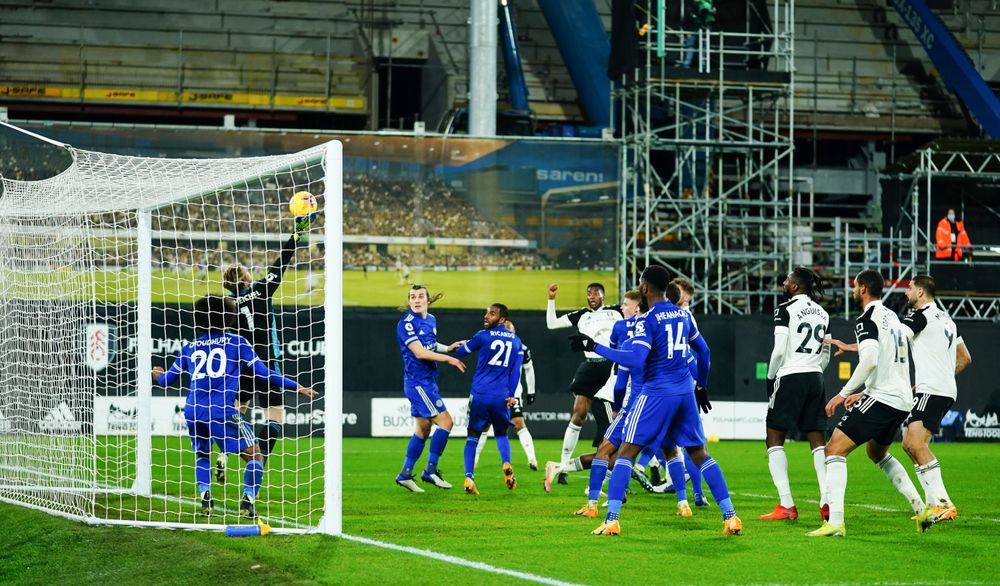 Kasper Schmeichel makes a fine save to keep out Adarabioyo's header Kasper Schmeichel makes a fine save to keep out Adarabioyo's header