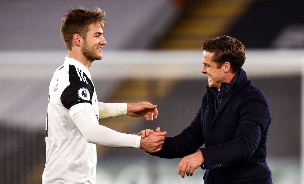 Scott Parker embraces Joachim Andersen at full-time Scott Parker embraces Joachim Andersen at full-time