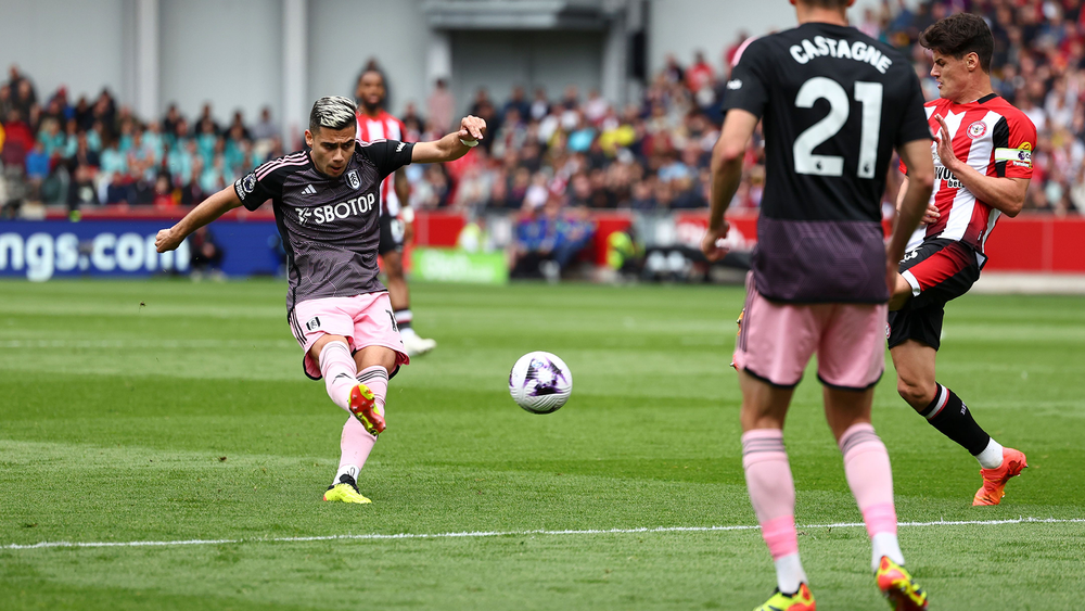 Andreas Pereira has a shot against Brentford Andreas Pereira has a shot against Brentford