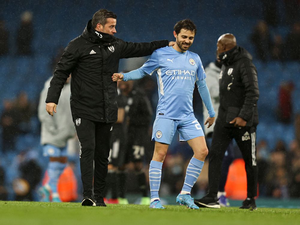 Marco Silva chats with compatriot Bernardo Silva at full-time Marco Silva chats with compatriot Bernardo Silva at full-time