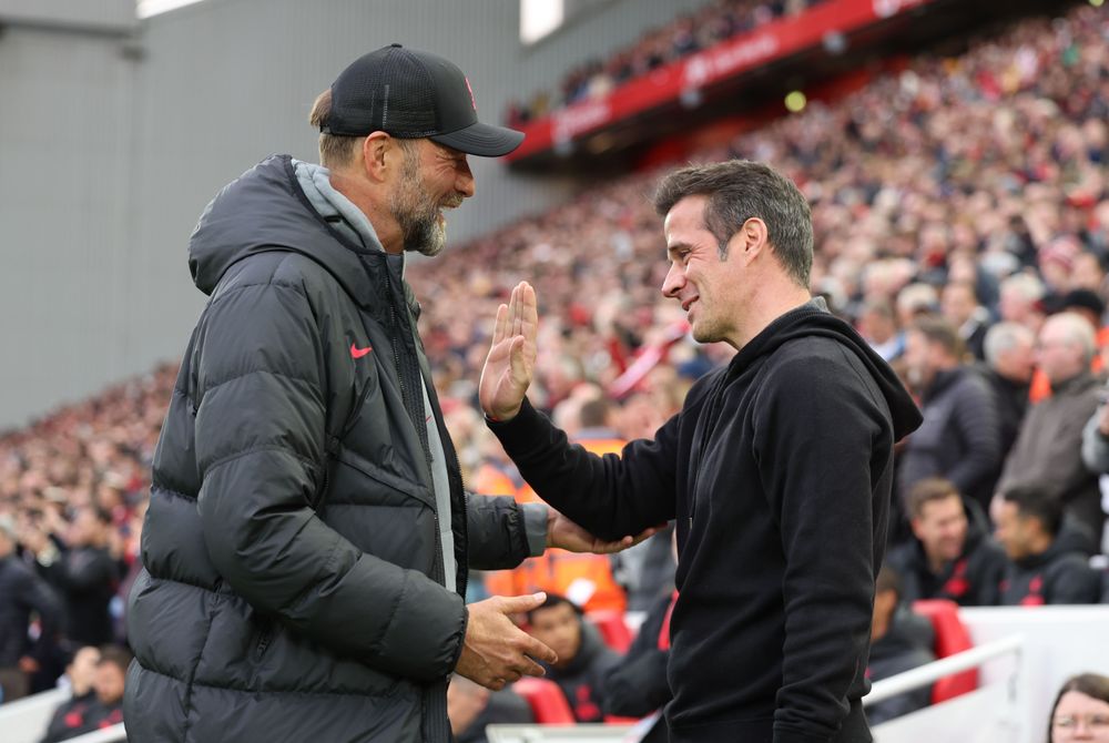 Jurgen Klopp greets Marco Silva ahead of Fulham's match against Liverpool in December 2023
