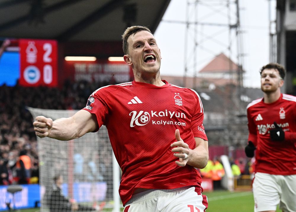 Chris Wood celebrates scoring against Brighton Chris Wood celebrates scoring against Brighton