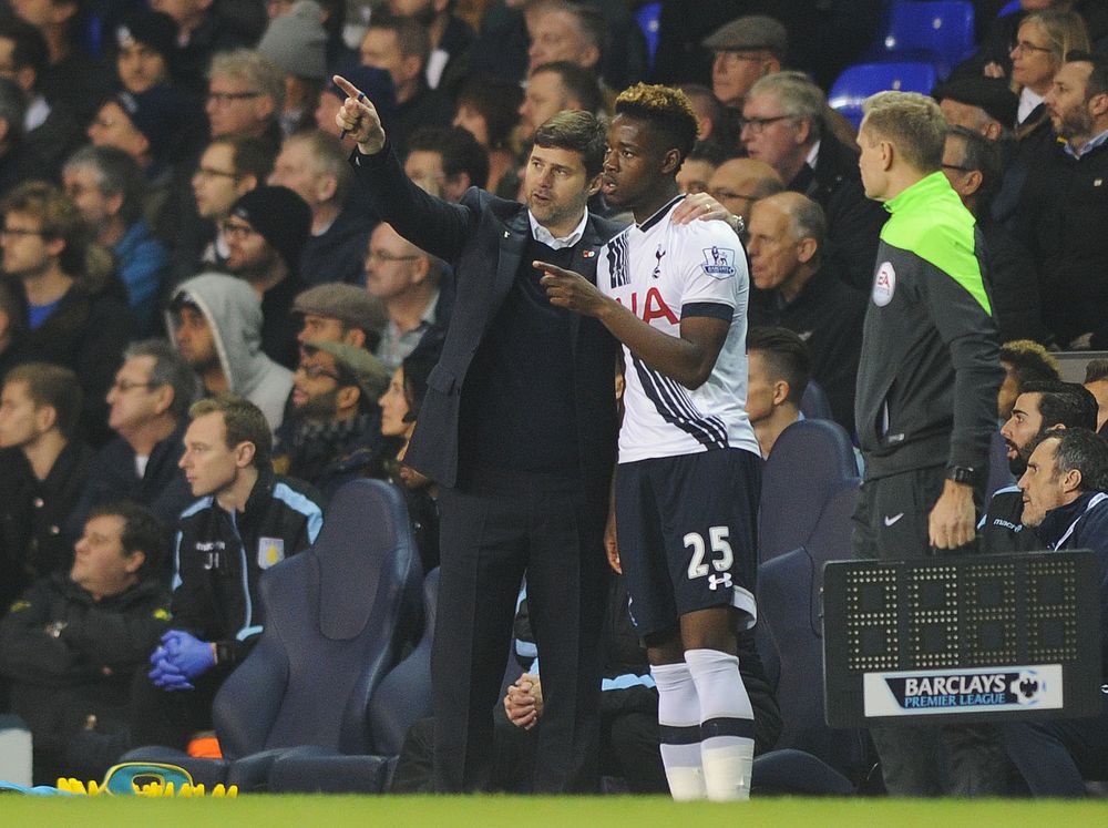 Josh Onomah prepares to come against Aston Villa in the Premier League
