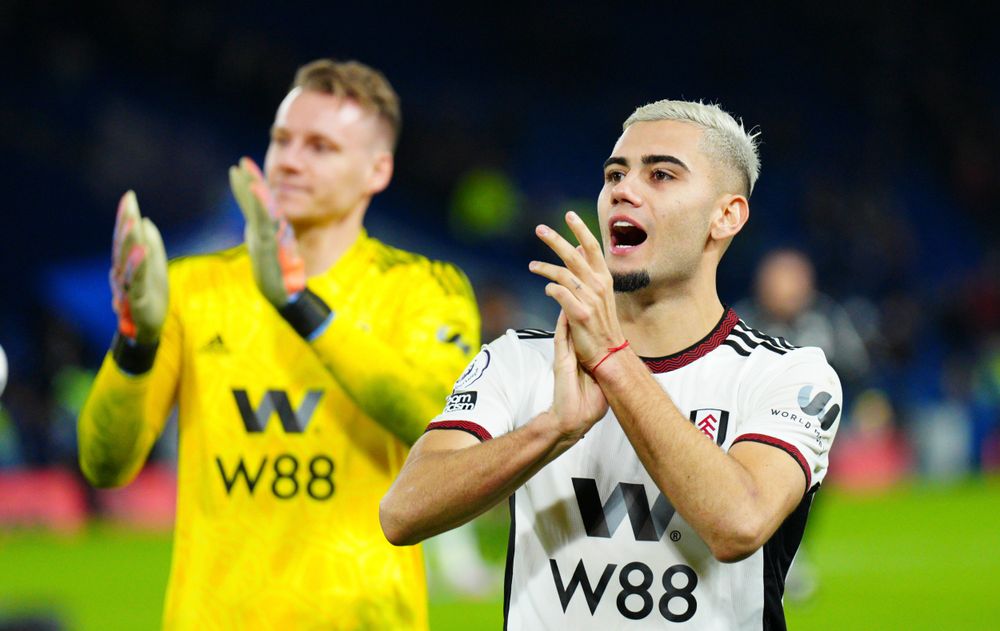 Andreas Pereira applauds the fans at Chelsea