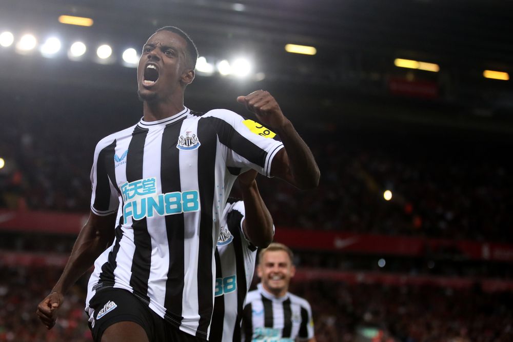 Alexander Isak celebrates scoring against Liverpool