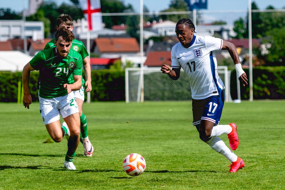 Fulham winger Martial Godo in action for England Under-20s