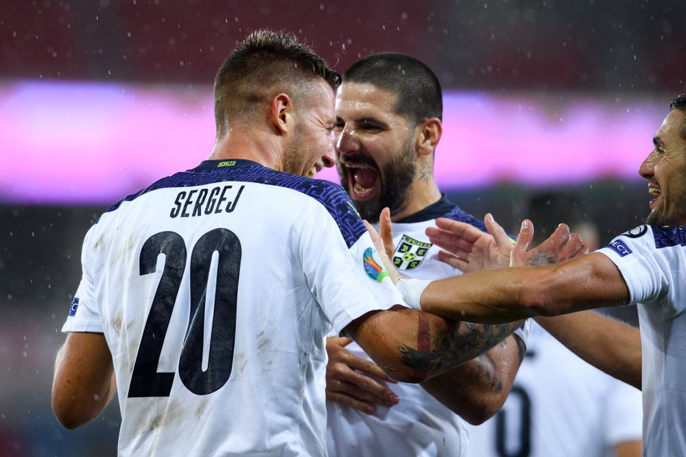 Aleksandar Mitrović celebrates with goal scorer Sergej Milinković-Savić Aleksandar Mitrović celebrates with goal scorer Sergej Milinković-Savić
