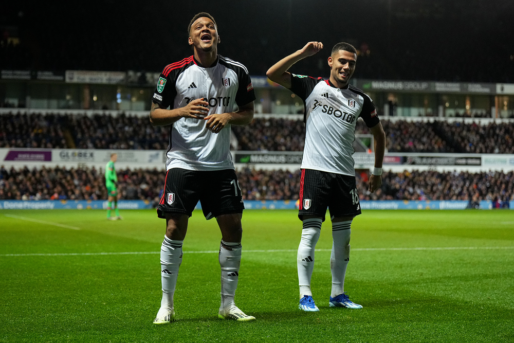 Rodrigo Muniz and Andreas Pereira celebrate against Ipswich Rodrigo Muniz and Andreas Pereira celebrate against Ipswich