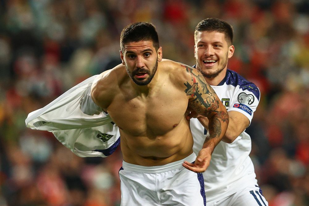 Aleksandar Mitrovic celebrates scoring against Portugal Aleksandar Mitrovic celebrates scoring against Portugal