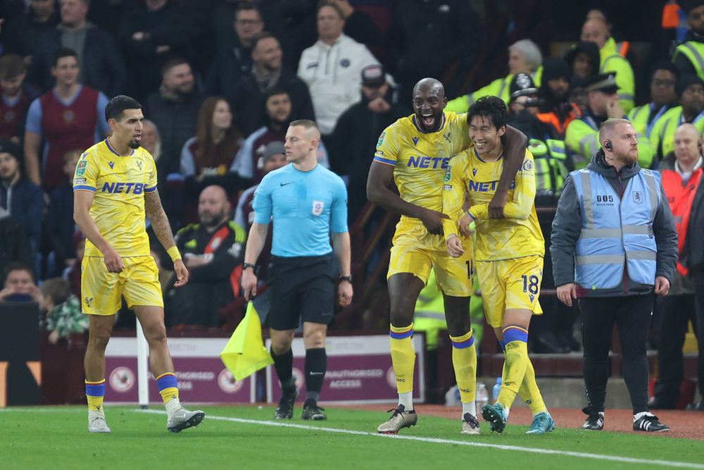 Crystal Palace celebrate their winning goal against Aston Villa in the Carabao Cup Crystal Palace celebrate their winning goal against Aston Villa in the Carabao Cup