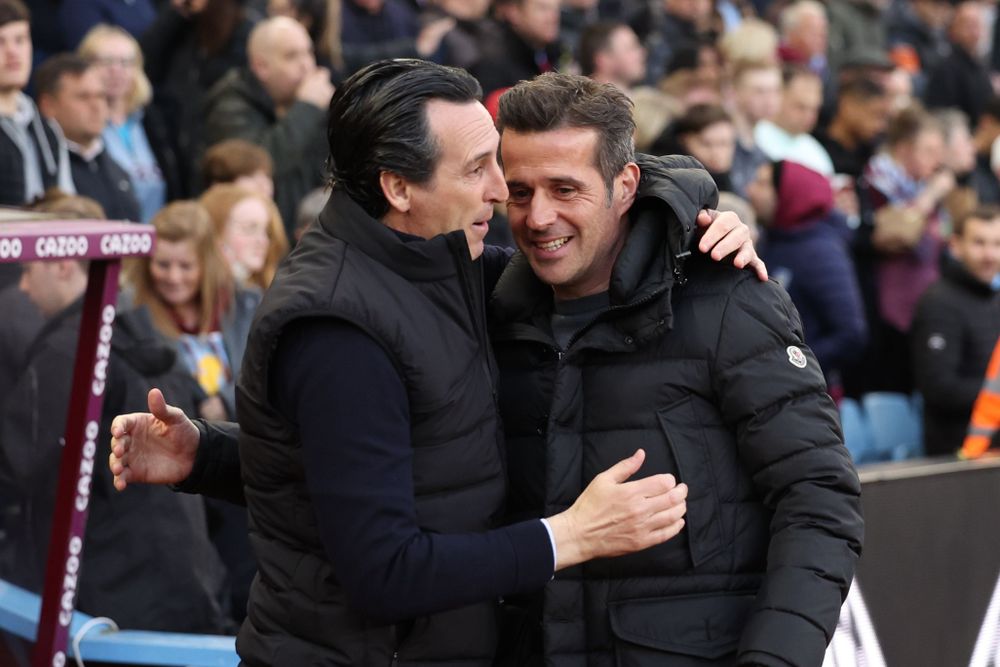 Marco Silva greets Aston Villa manager Unai Emery