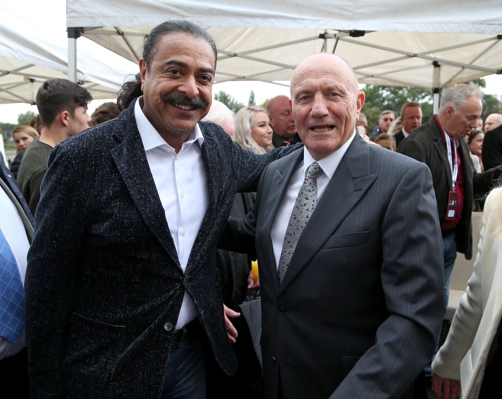 Mr Khan and George Cohen at the unveiling of George's statue Mr Khan and George Cohen at the unveiling of George's statue