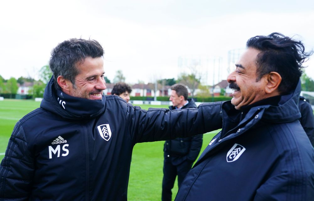 Marco Silva chats with Mr Khan after training Marco Silva chats with Mr Khan after training