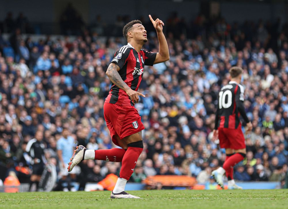 Rodrigo Muniz celebrates scoring against Manchester City