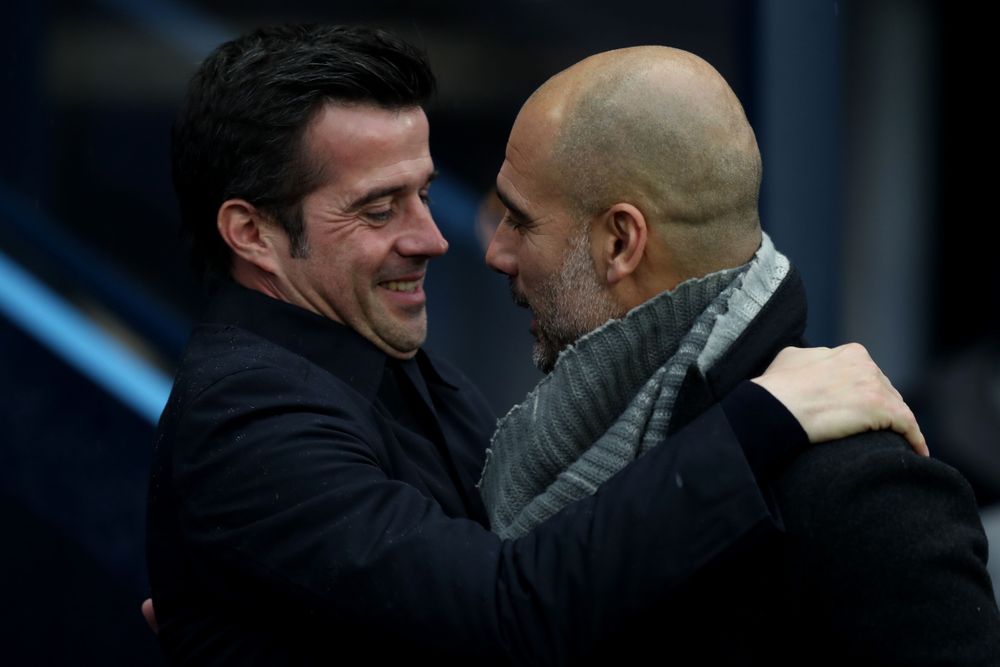 Marco Silva chats to Pep Guardiola