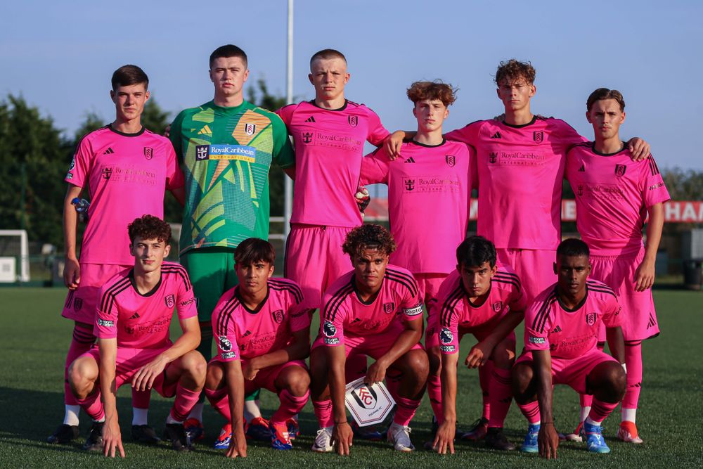 Fulham U18s players pose for a photo ahead of their pre-season friendly against Cobham