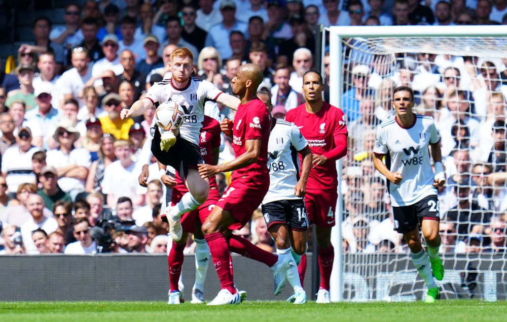 Harrison Reeds wins the ball ahead of Fabinho