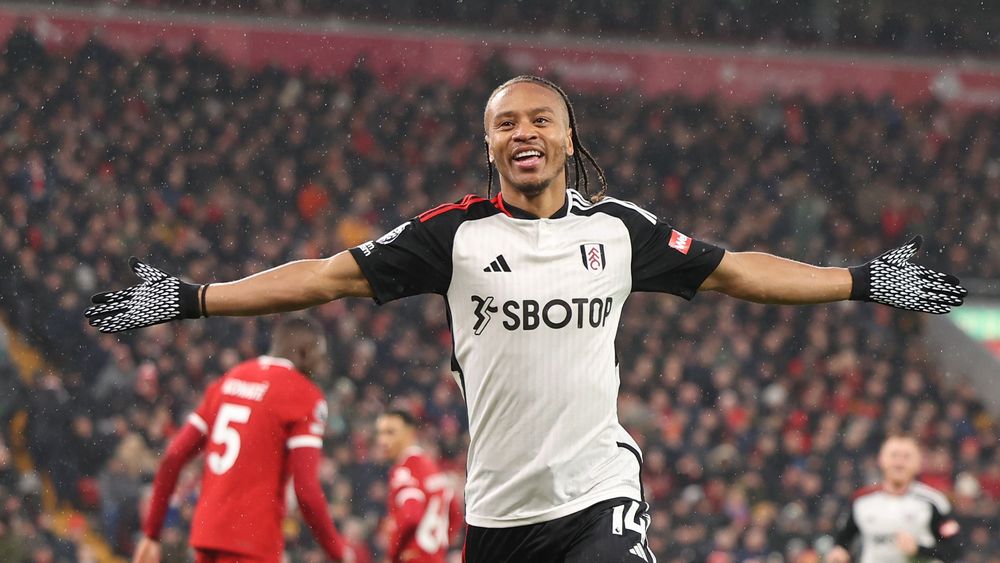 Bobby De Cordova-Reid celebrates his goal at Anfield