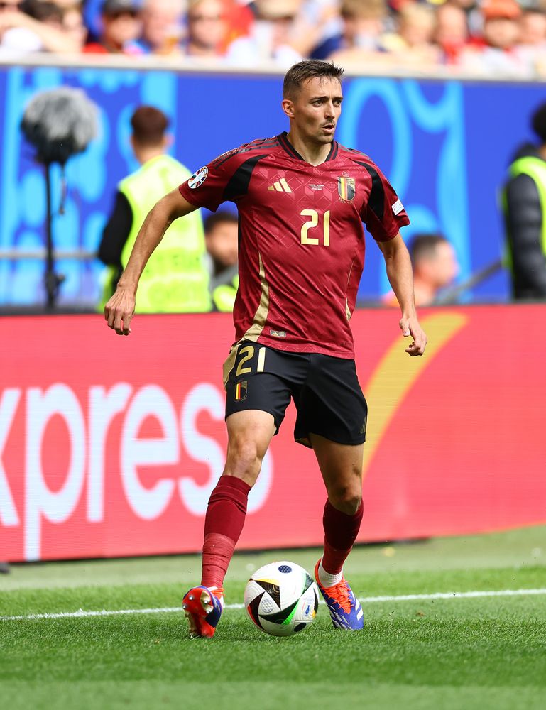 Timothy Castagne on the ball for Belgium against France Timothy Castagne on the ball for Belgium against France