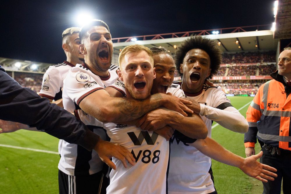 Harrison Reed celebrates scoring his first goal for Fulham