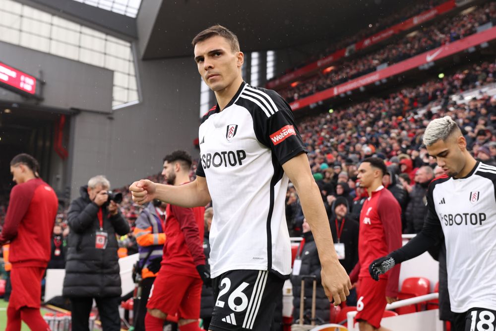 Joao Palhinha walks out at Anfield