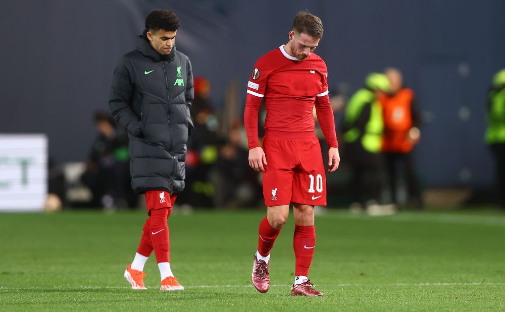 Liverpool players at full-time of their second leg clash with Atalanta Liverpool players at full-time of their second leg clash with Atalanta