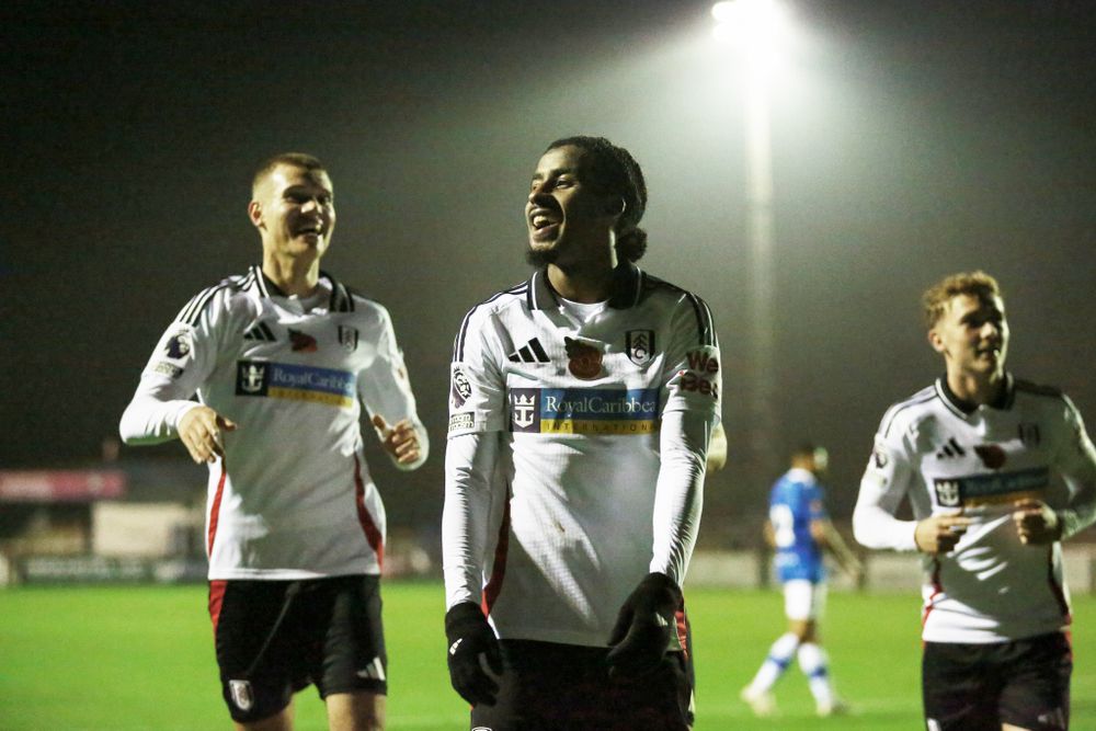 Lemar Gordon celebrates scoring the opening goal for Fulham U21s against Wealdstone