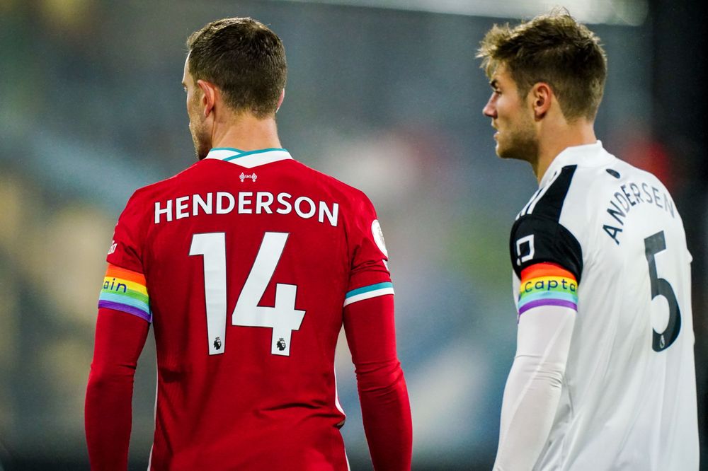 Jordan Henderson and Joachim Andersen wearing the Rainbow armbands