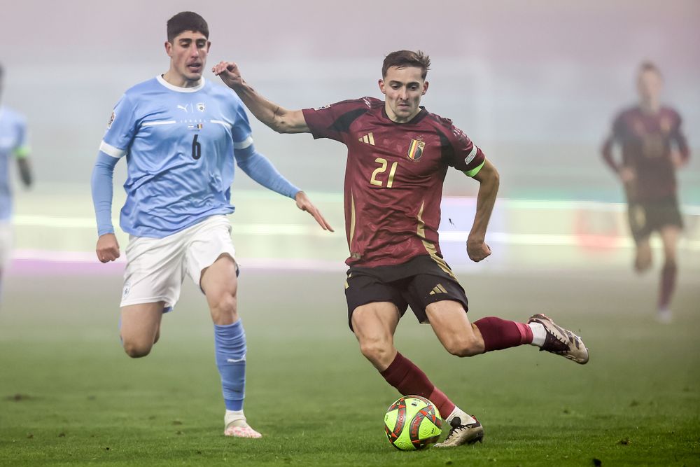 Timothy Castagne in action for Belgium against Israel Timothy Castagne in action for Belgium against Israel