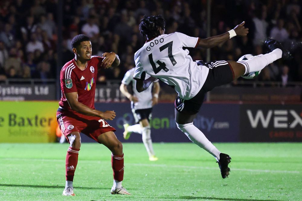 Martial Godo sends an acrobatic effort wide Martial Godo sends an acrobatic effort wide