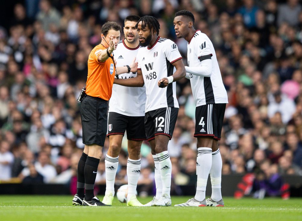 Fulham protest the red card shown to Nathaniel Chalobah