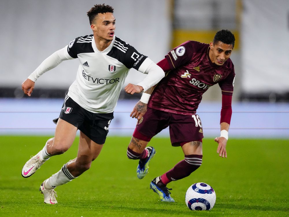 Antonee Robinson gets by Raphinha Antonee Robinson gets by Raphinha