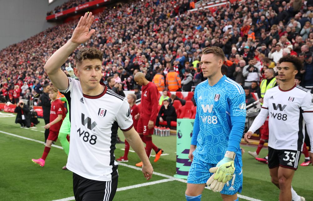 Tom Cairney acknowledges the away end