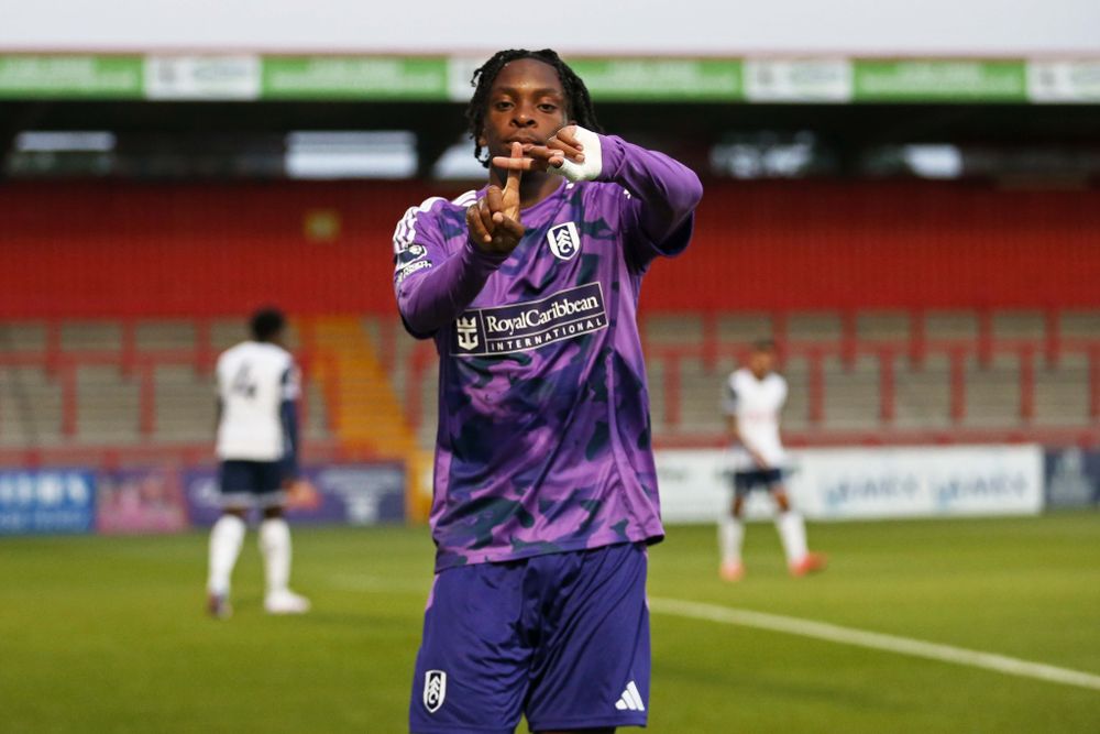 Martial Godo celebrates scoring for Fulham U21s against Tottenham Hotspur Martial Godo celebrates scoring for Fulham U21s against Tottenham Hotspur