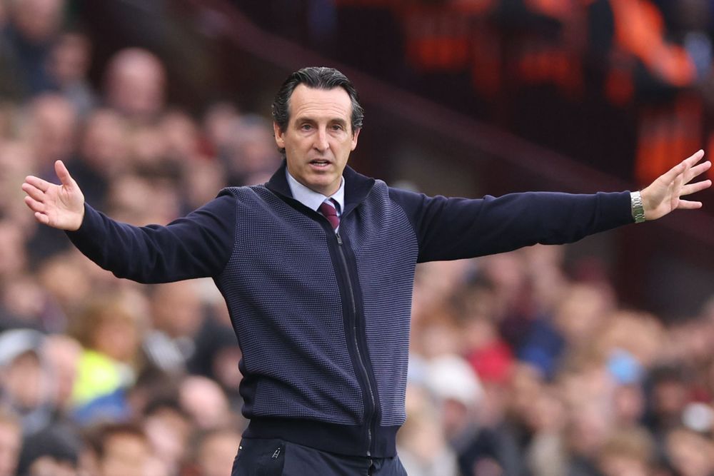Aston Villa manager Unai Emery on the touchline at Villa Park
