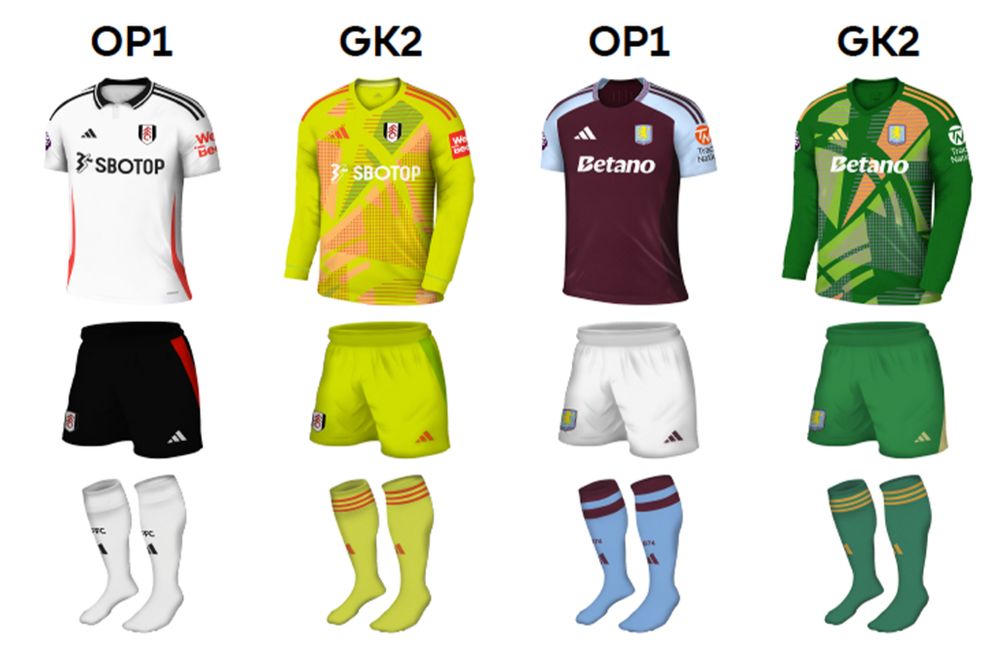 The kits for this weekend's game between Fulham and Aston Villa The kits for this weekend's game between Fulham and Aston Villa