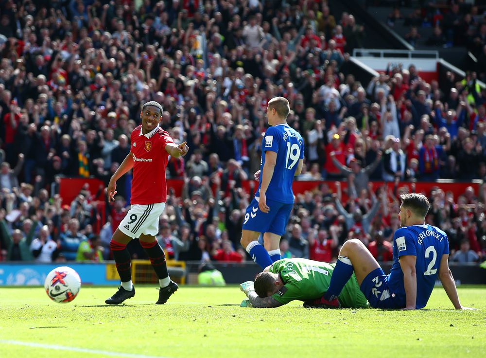 Anthony Martial scores Manchester United's second goal against Everton