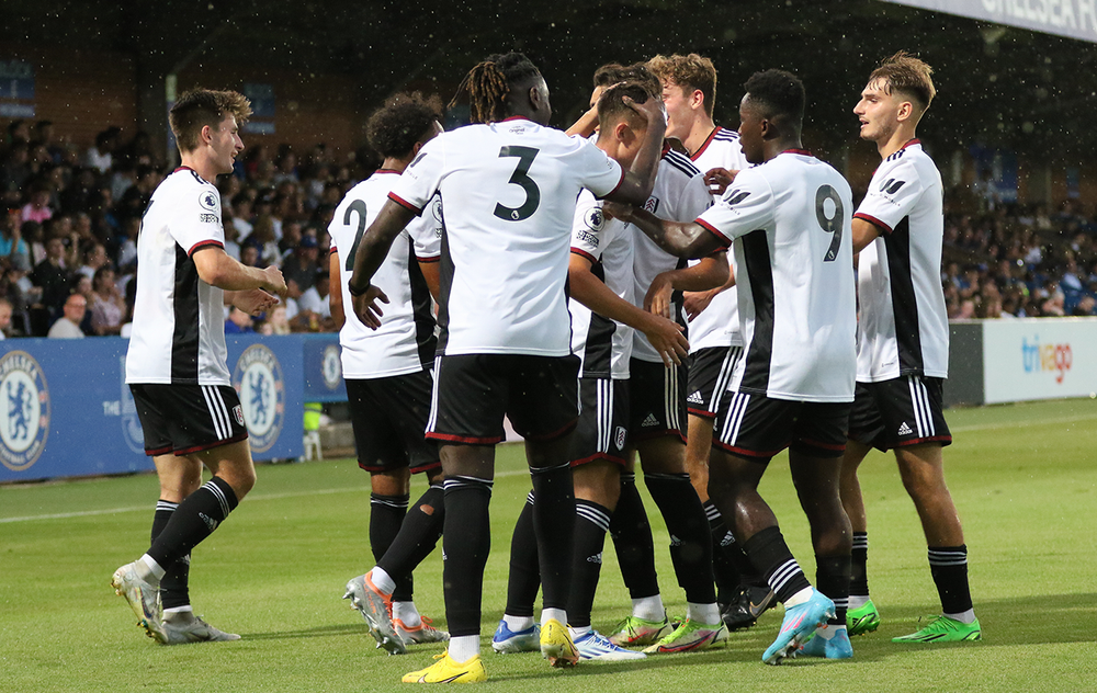 Luke Harris celebrates his goal against Chelsea
