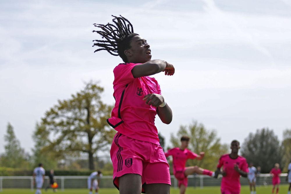 Fulham U18s winger Macauley Zepa celebrates scoring against Tottenham Hotspur Fulham U18s winger Macauley Zepa celebrates scoring against Tottenham Hotspur