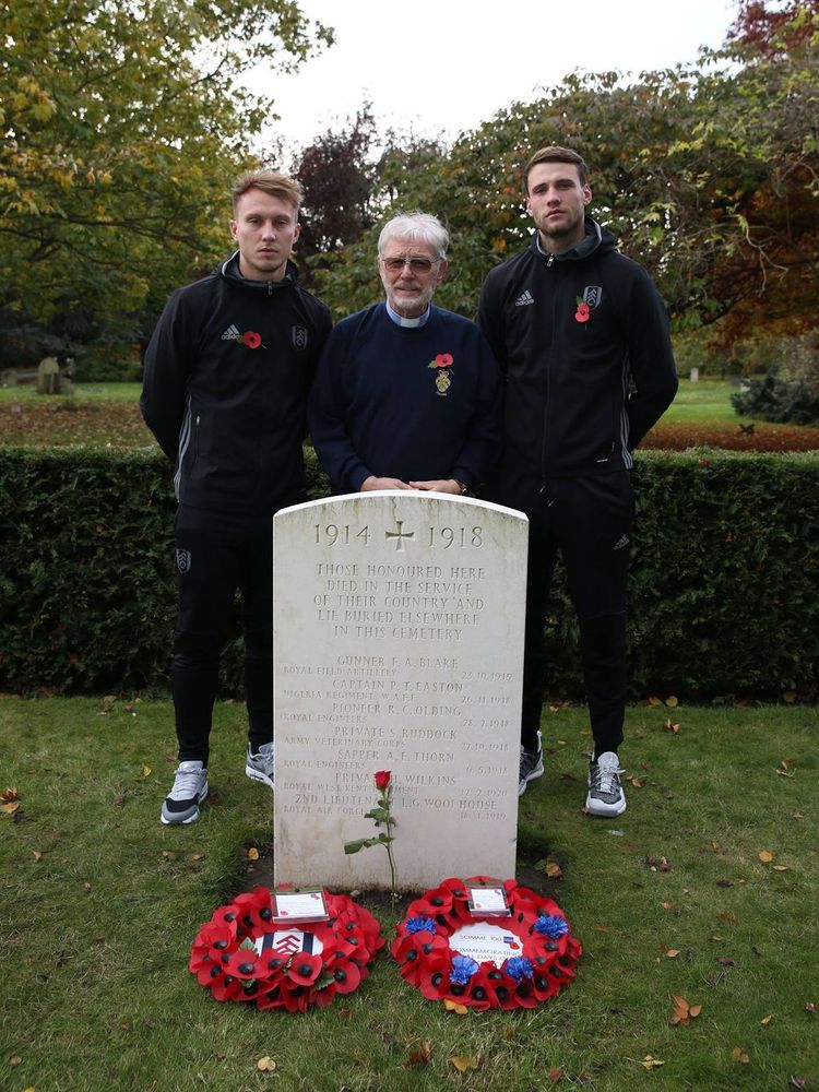 Marcus Bettinelli and Cauley Woodrow joined school children at Fulham Cemetery to pay their respects to soldiers who lost their lives serving in World Wars I & II. Marcus Bettinelli and Cauley Woodrow joined school children at Fulham Cemetery to pay their respects to soldiers who lost their lives serving in World Wars I & II.