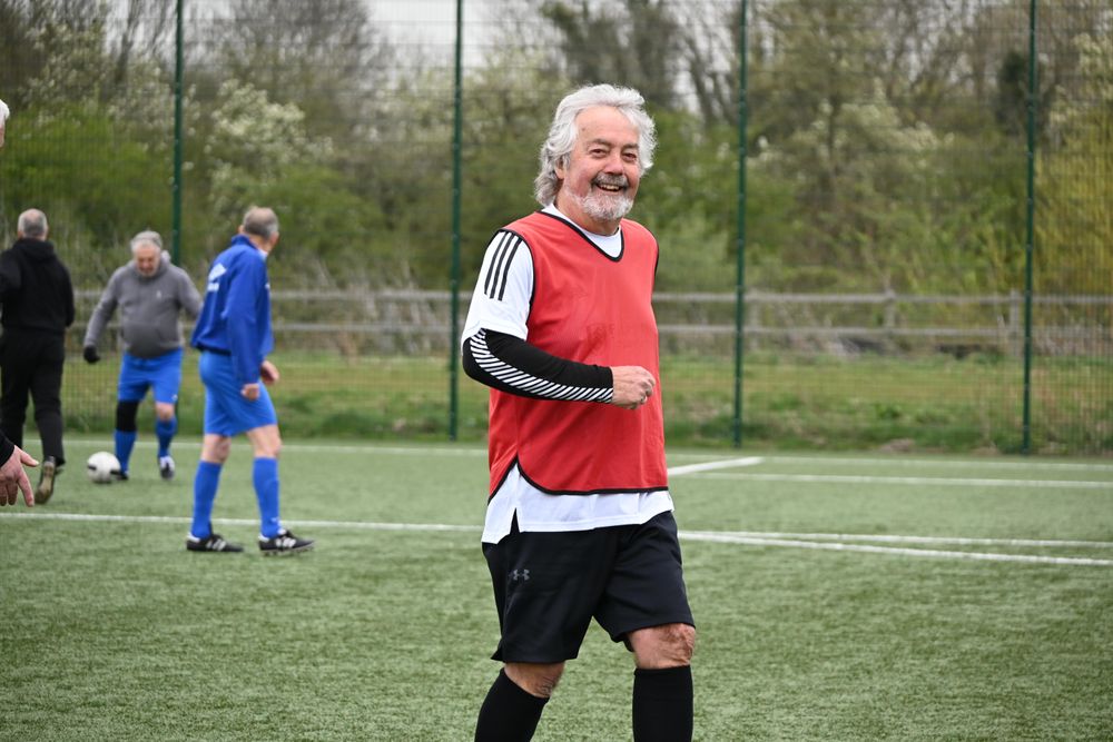 A walking football participant