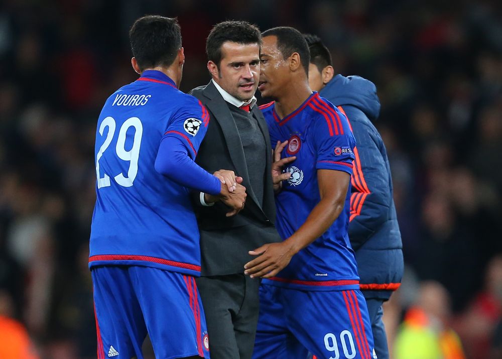 Marco Silva congratulates his players after they beat Arsenal in the Champions League Marco Silva congratulates his players after they beat Arsenal in the Champions League