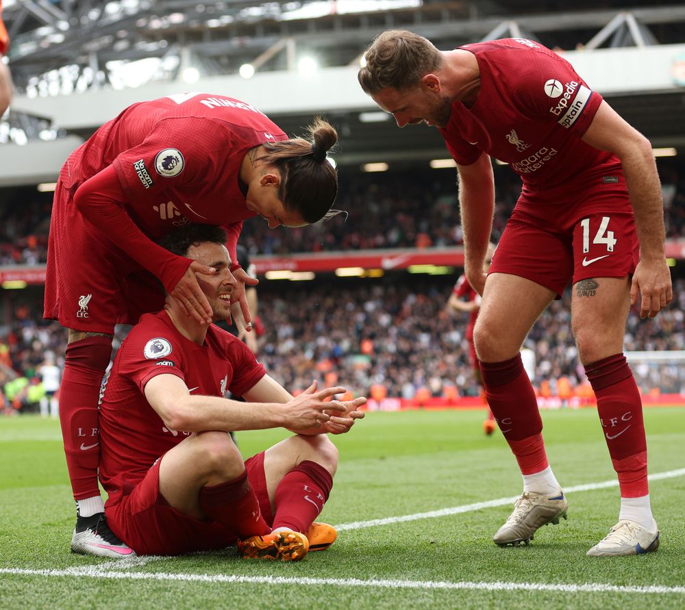 Diogo Jota celebrates scoring the winner against Spurs