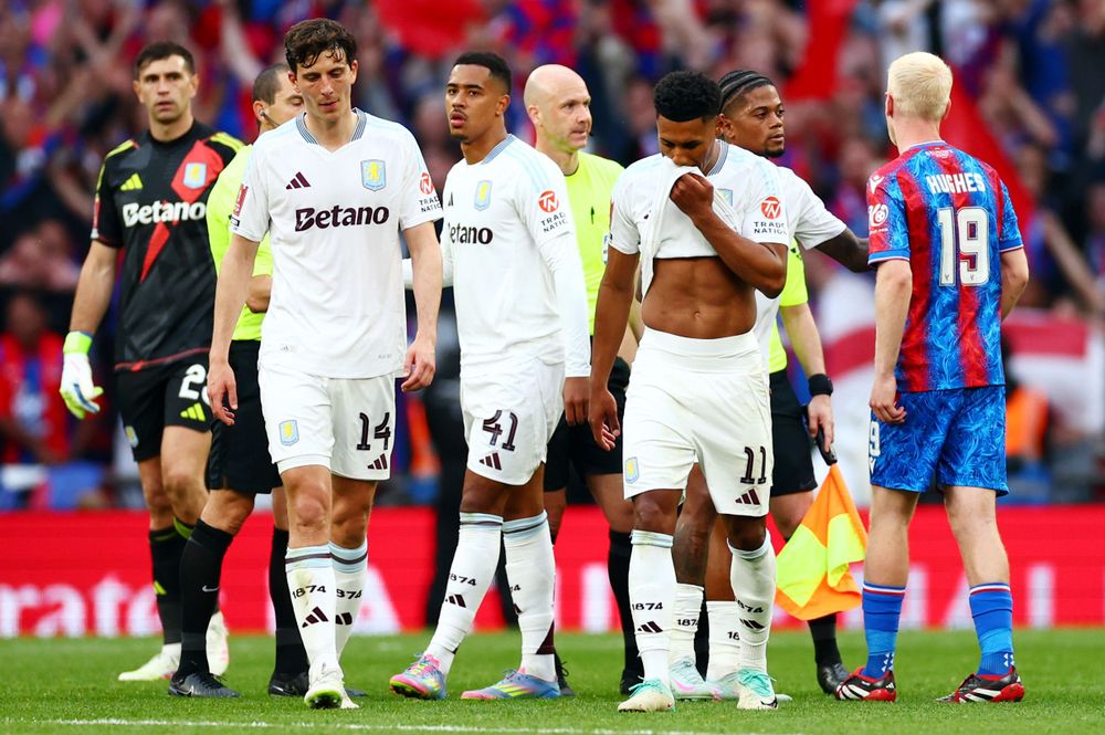 Frustration for Aston Villa's players at full-time in the FA Cup Semi-Final Frustration for Aston Villa's players at full-time in the FA Cup Semi-Final