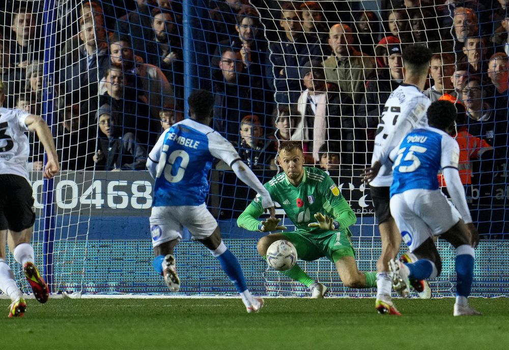 Marek Rodák makes a save against Peterborough